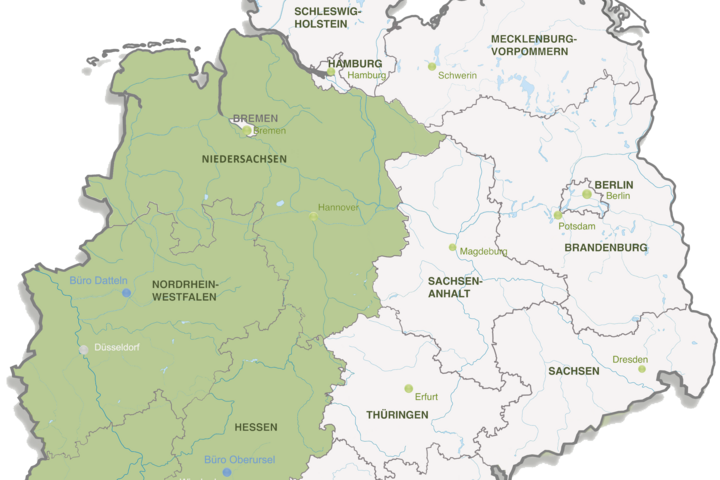 Kompensationskarte Landschaftsagentur Plus – Kompensationsflächen in NRW, Hessen, Niedersachsen, Rheinland-Pfalz, Saarland und Baden-Württemberg